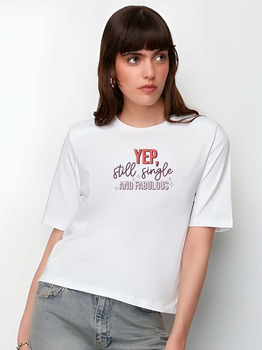 

SZN Women Typography Printed Round Neck Cotton T-shirt, White