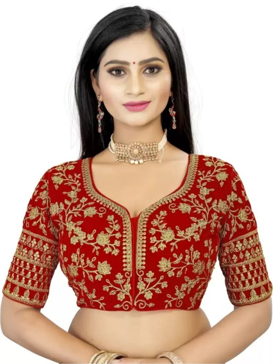 

HERE&NOW Embroidered Saree Blouse, Maroon
