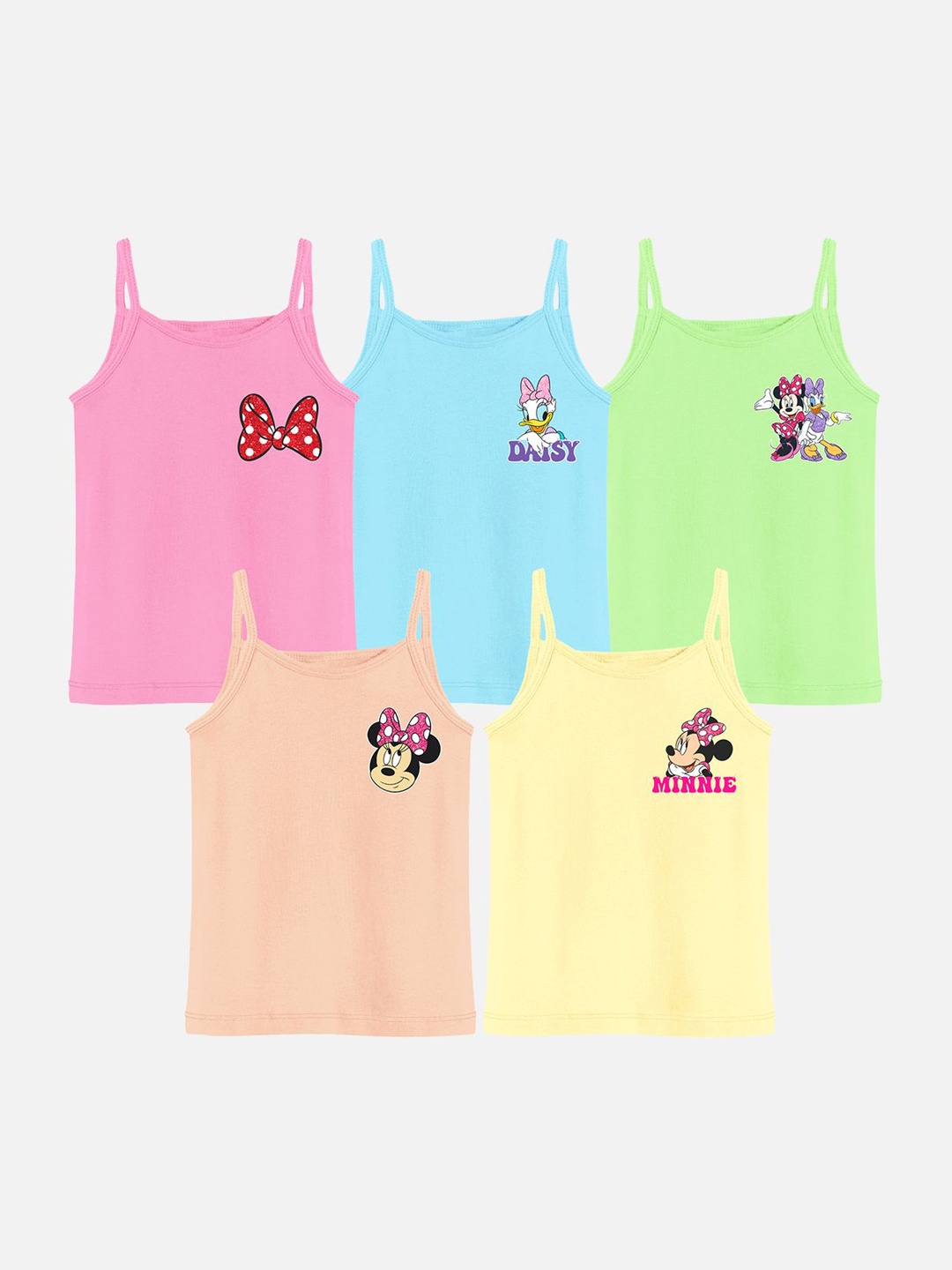 

Disney By Miss and Chief Girls Pack Of 5 Minnie & Daisy Printed Cotton Camisoles, Pink