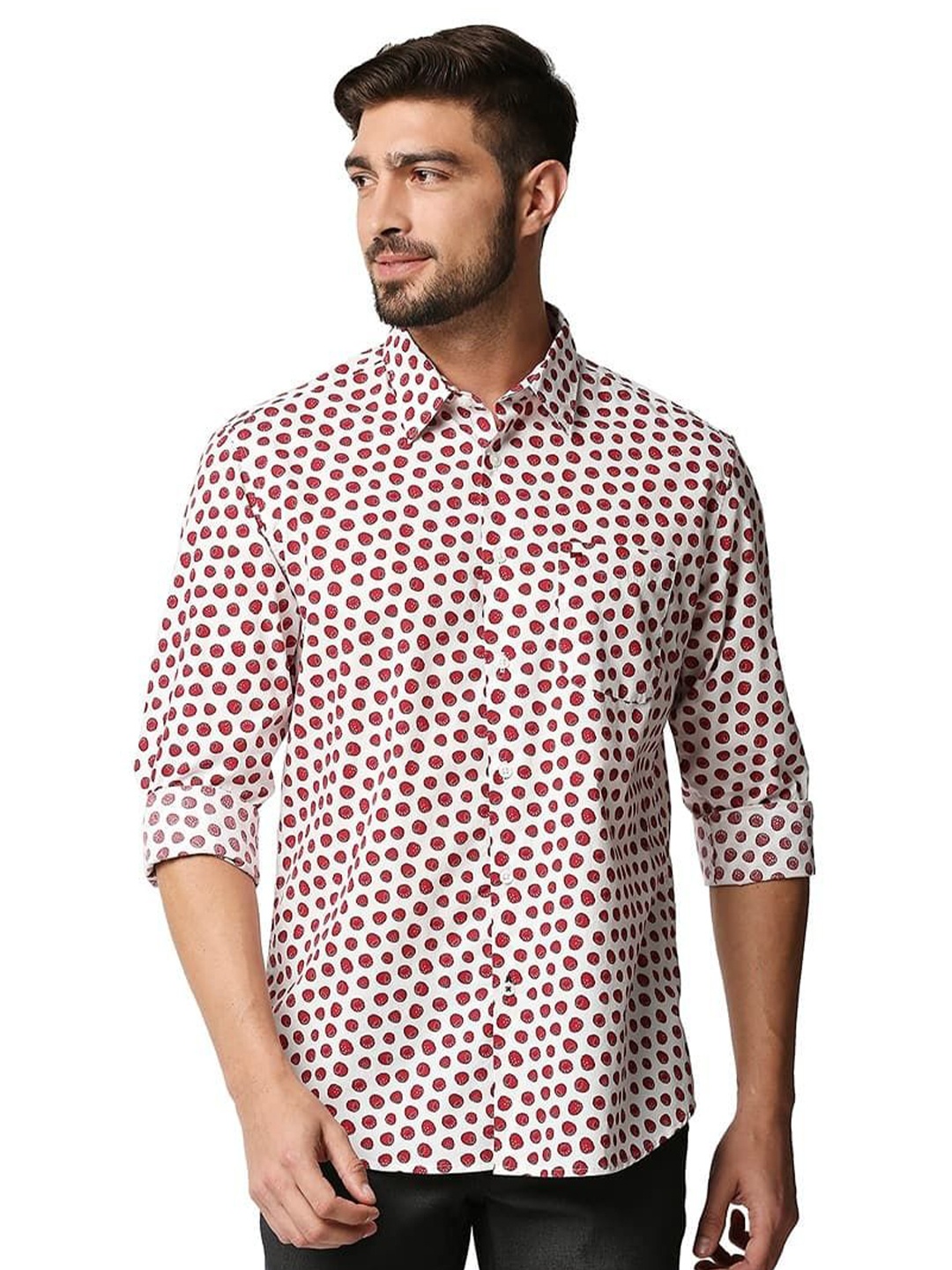 

Basics Men Relaxed Fit Spread Collar Floral Printed Cotton Casual Shirt, White