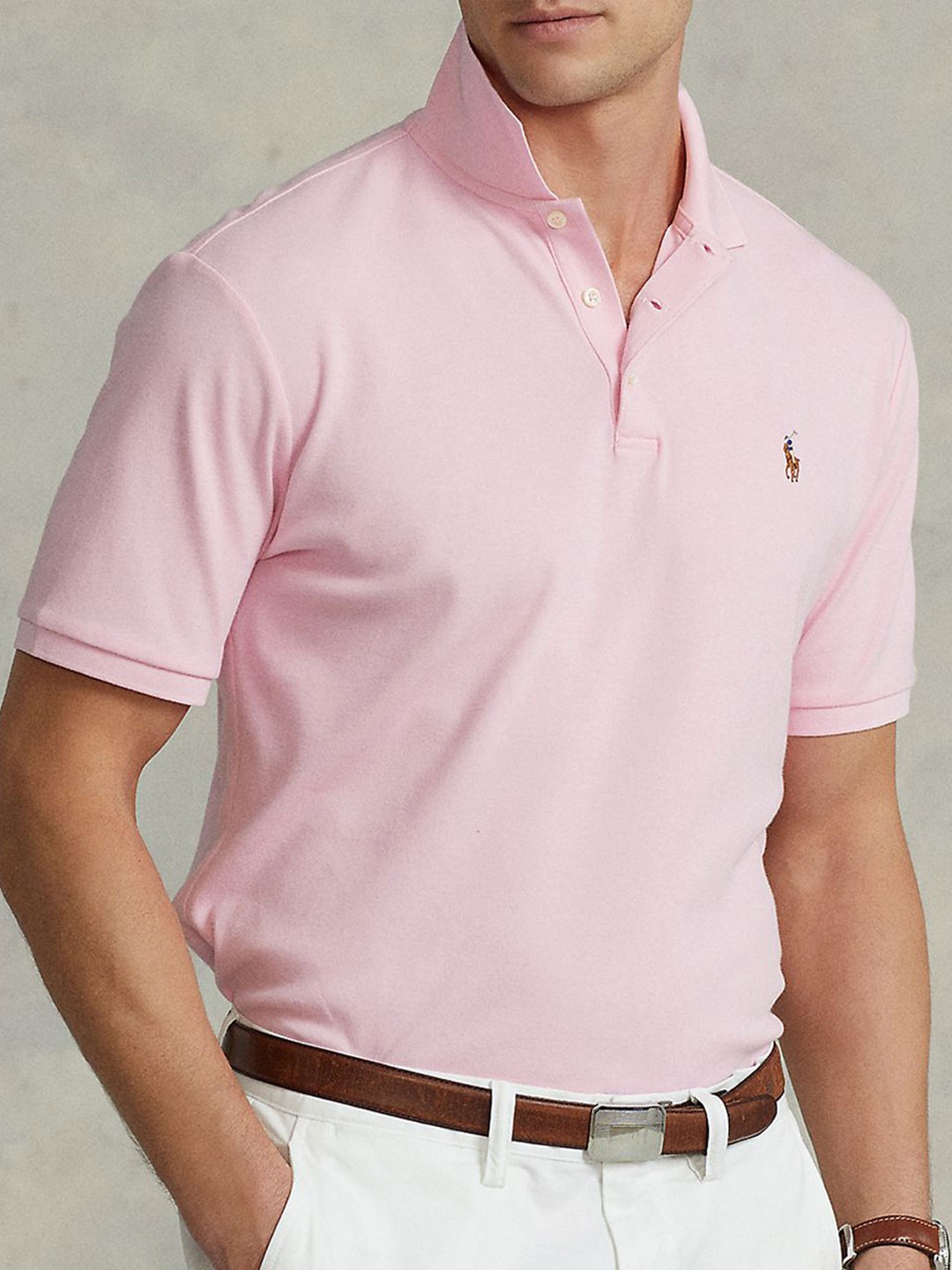 

Polo Ralph Lauren Men Solid Polo Collar Cotton Slim Fit T-shirt, Pink