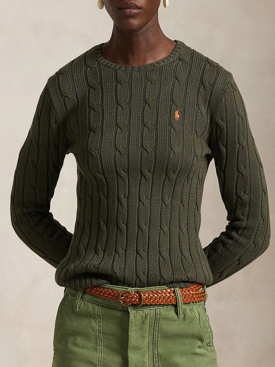 

Polo Ralph Lauren Cable-Knit Pure Cotton Crewneck Long Sleeve Sweater, Green