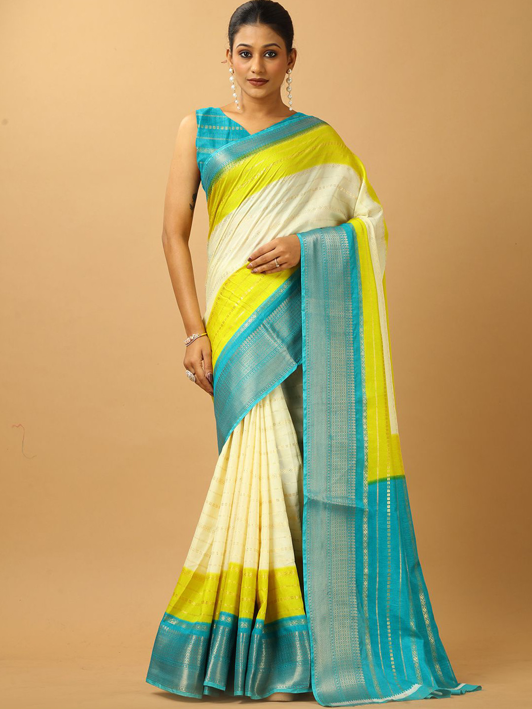 

A.V.M. SILK MILLS Woven Design Zari Saree, Turquoise blue