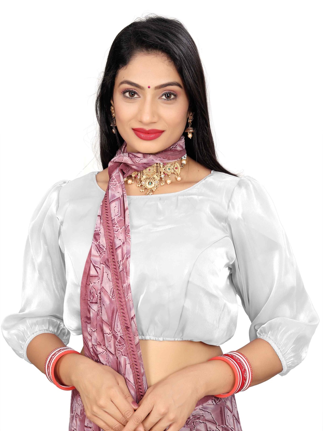 

HERE&NOW Butterfly Sleeve Saree Blouse, White