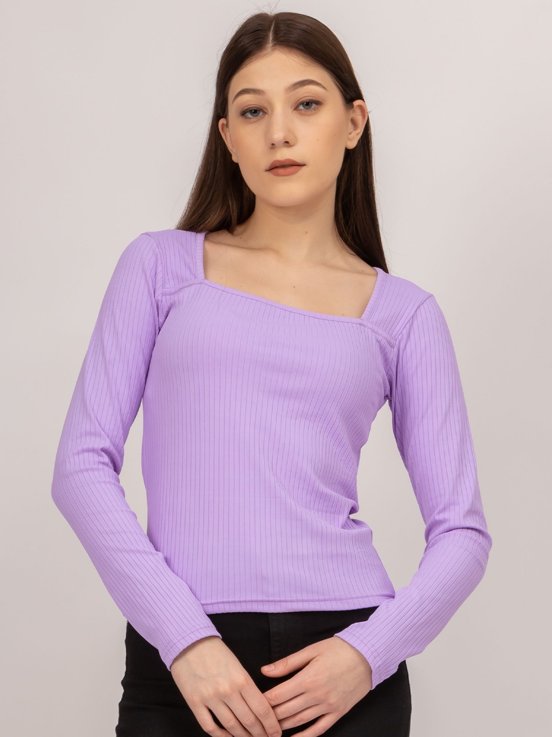 

PYR8 Women Ripped Square Neck Top, Lavender