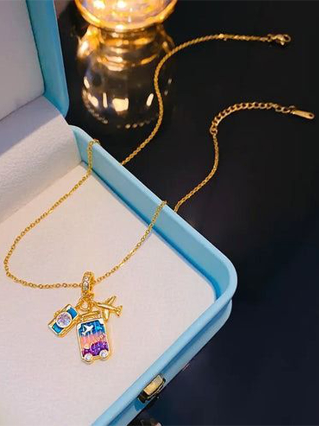 

VIEN Stainless Steel Gold-Plated Aircraft Luggage Camera Minimal Necklace