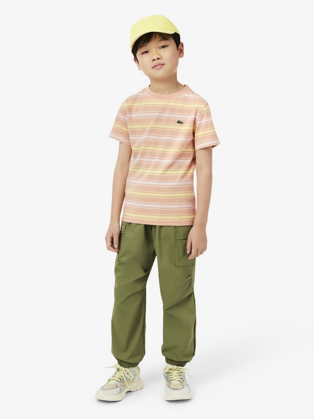 

Lacoste Unisex Kids Striped Round Neck Cotton T-shirt, Peach