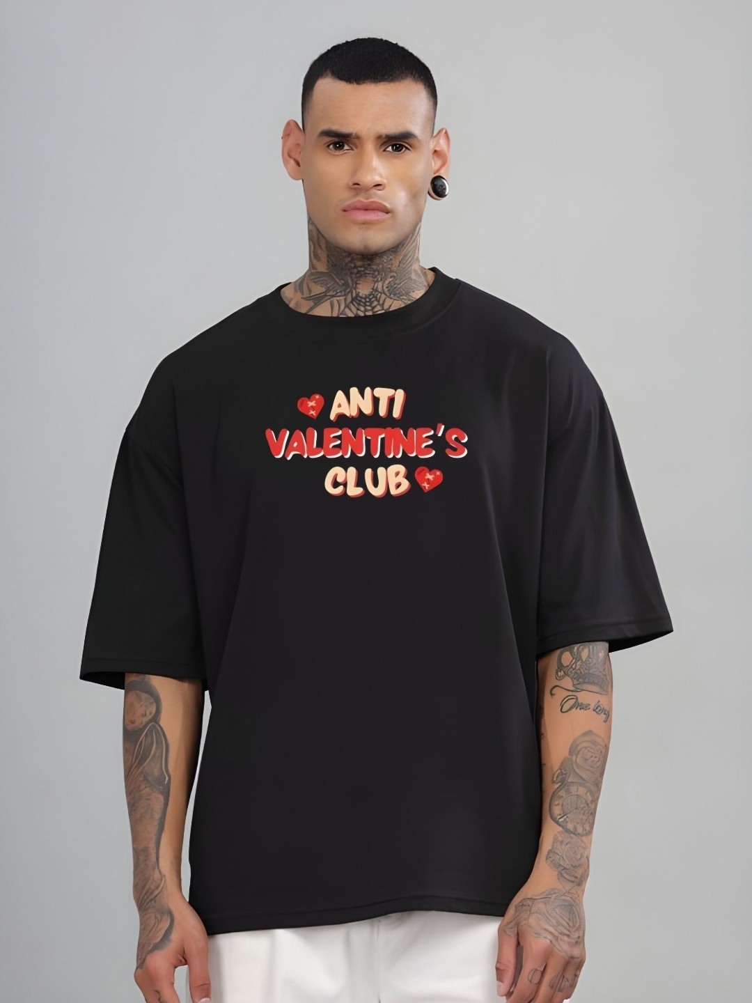 

SZN Men Typography Printed Round Neck Cotton Oversized T-shirt, Black