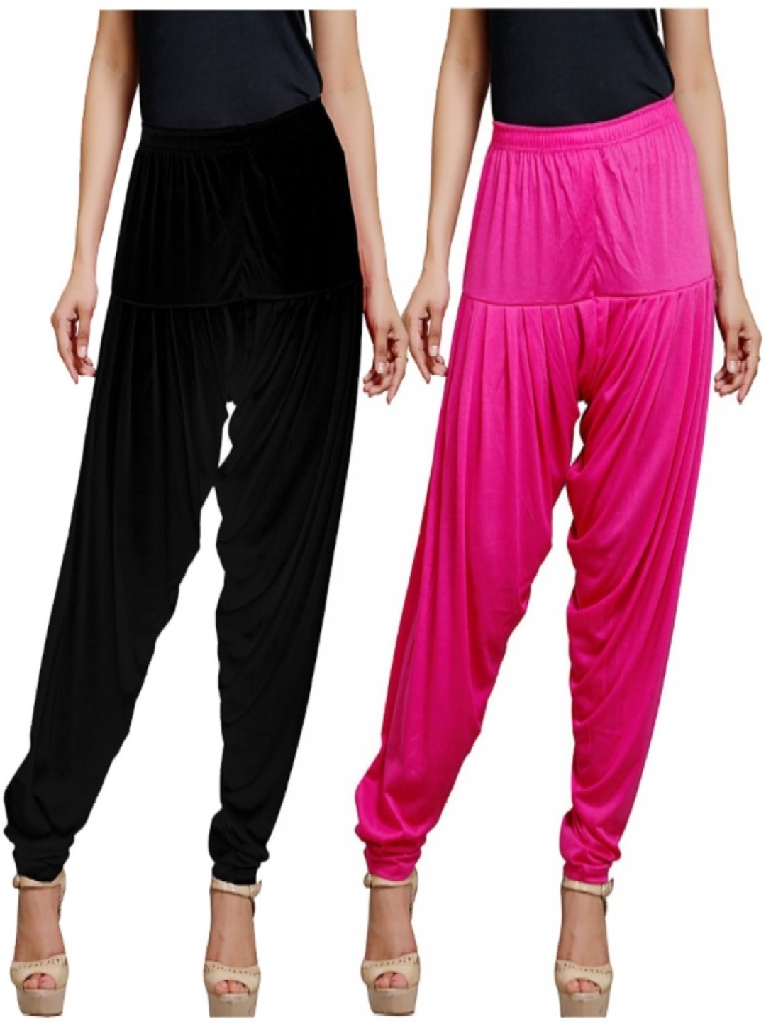 

AFRA GARMENTS Women Pack Of 2 Solid Loose Fit Patiala, Black