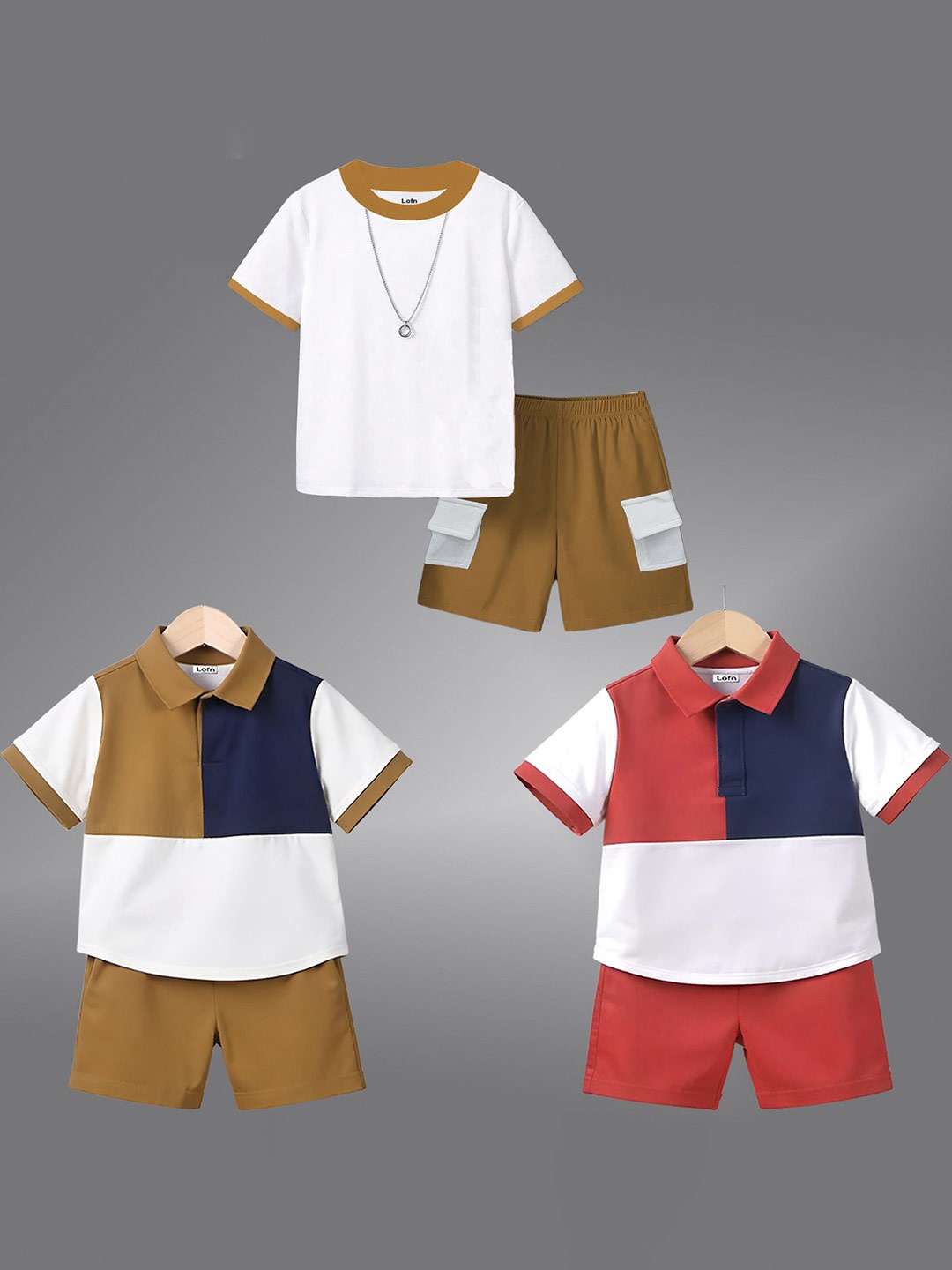 

Lofn Kids Pack Of 3 Colourblocked Pure Cotton T-Shirts With Shorts, White