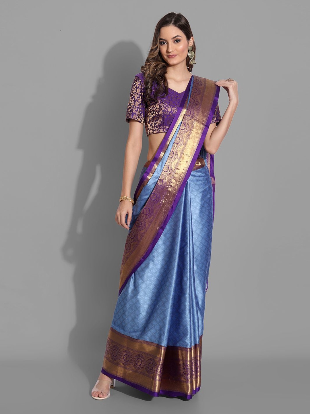 

DIVASTRI Ethnic Motifs Zari Mysore Silk Saree, Blue