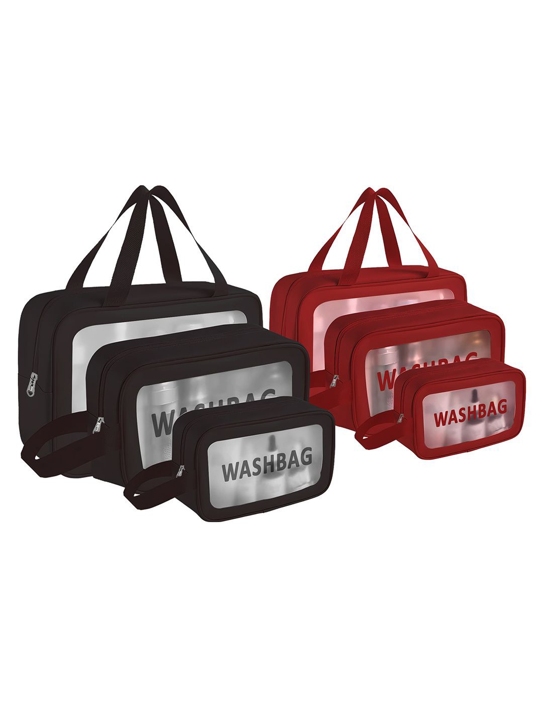 

Kuber Industries Black & Maroon 6 Pieces Makeup Organizer Bags with Zip & Hand Strap