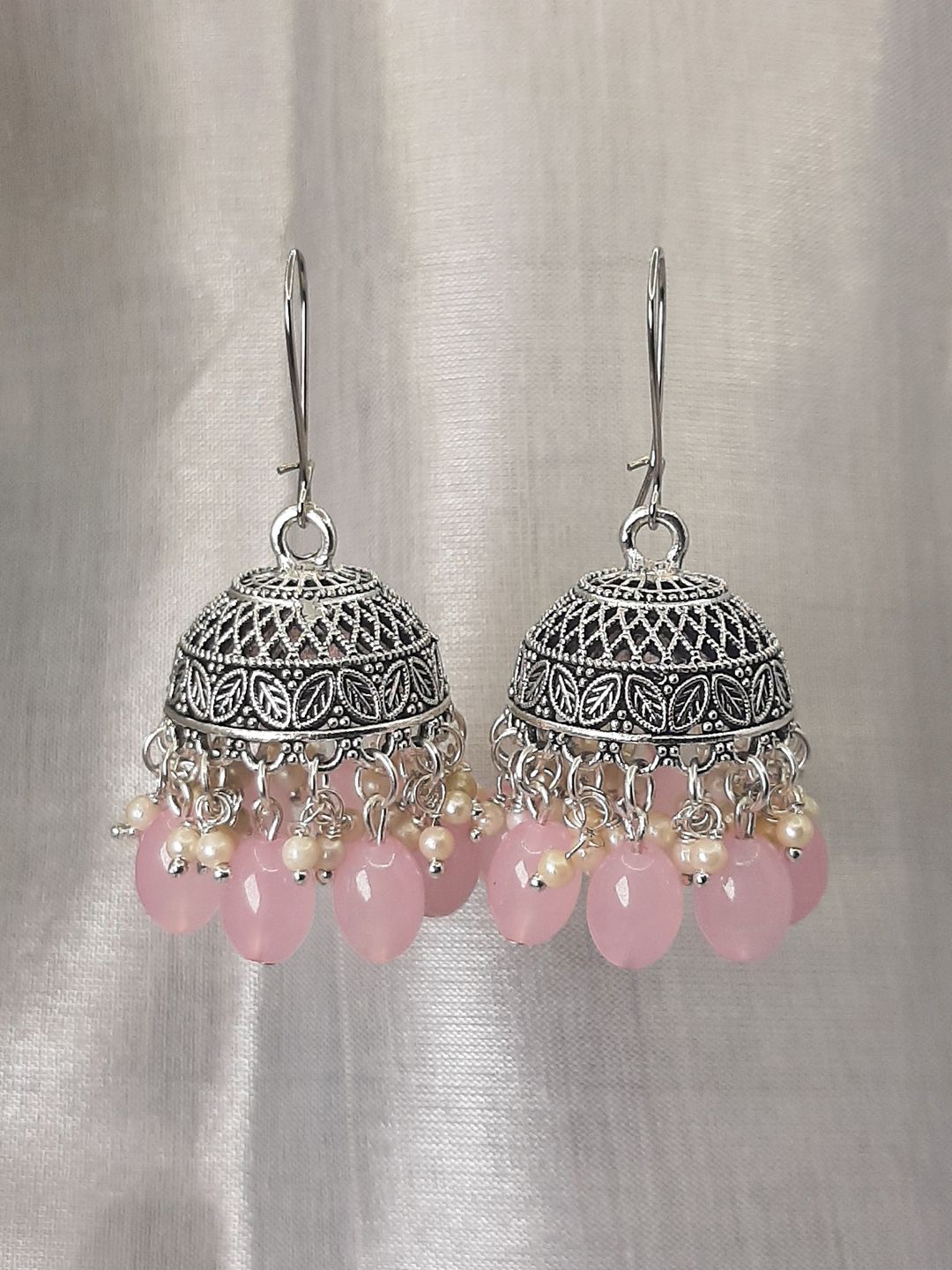 

HOPMEE Crystal Beaded Oxidised Dome Shaped Jhumkas, Pink