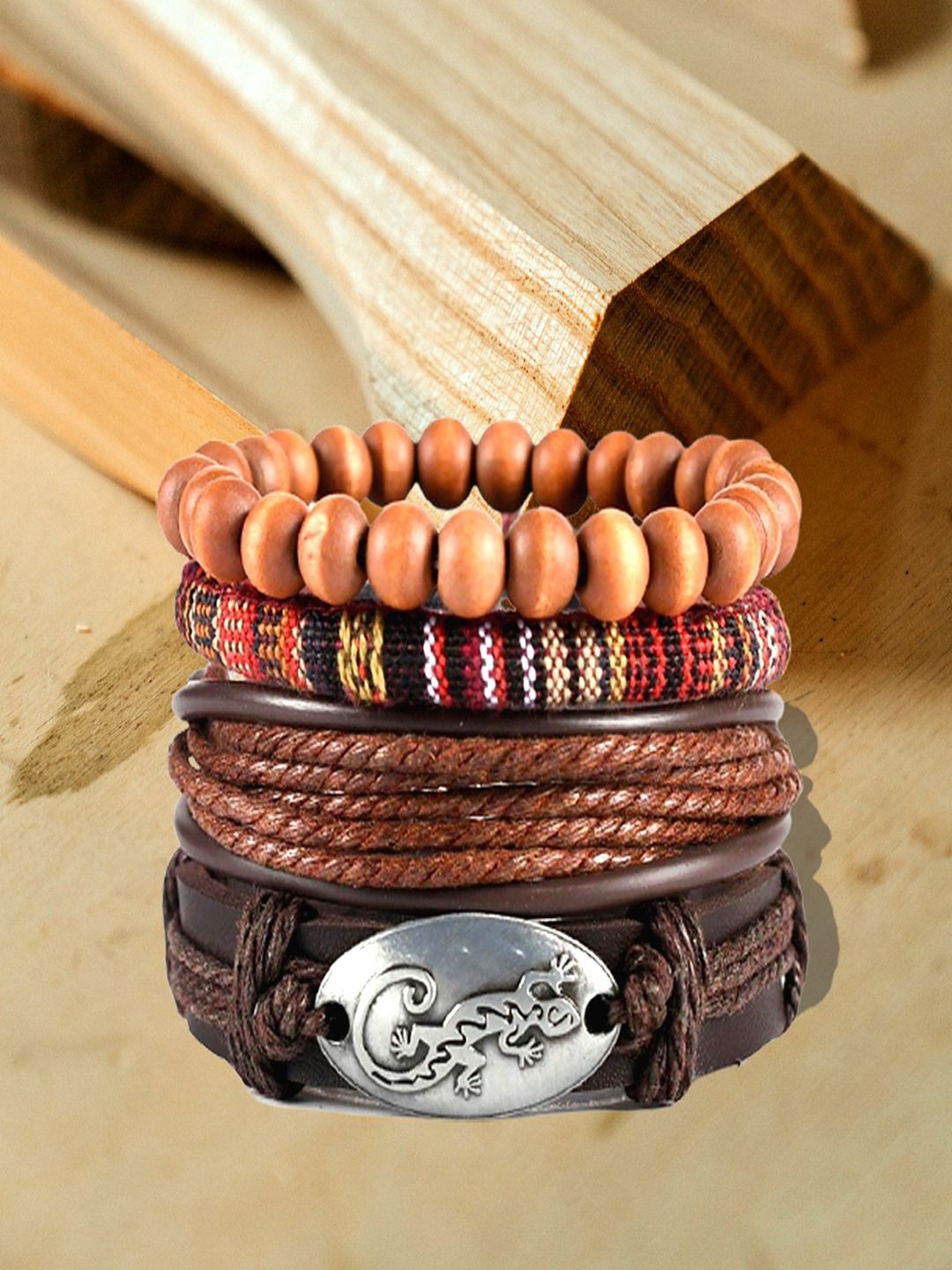 

The Roadster Leather Lizard Wrap Bracelet, Brown