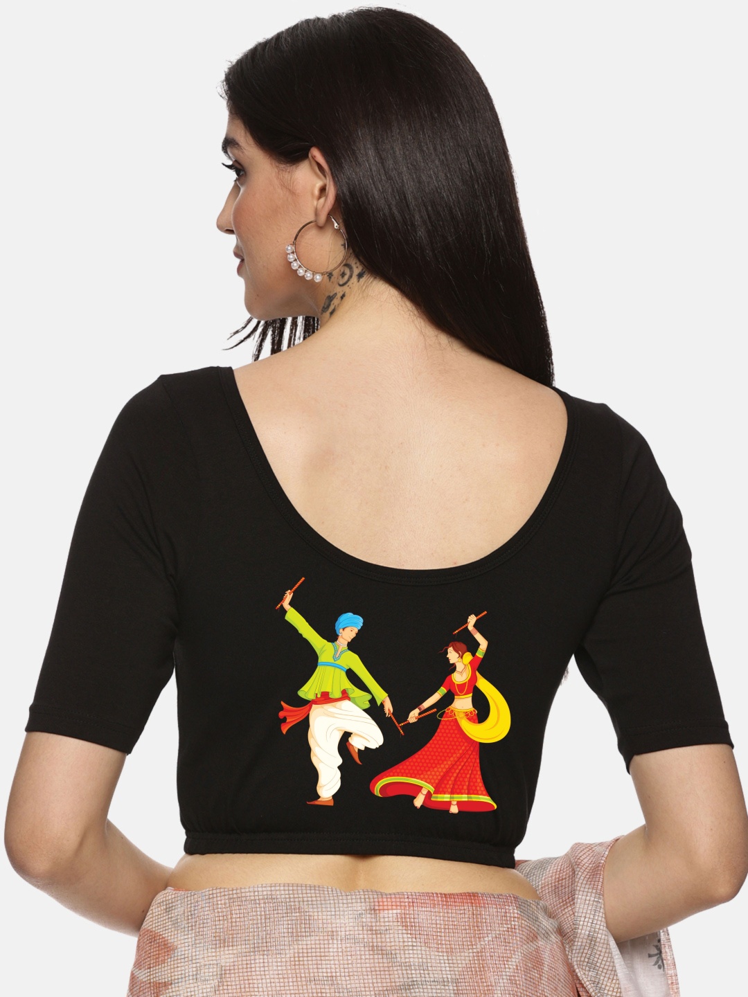 

NOT YET by us Back Printed Stretchable Blouse, Black
