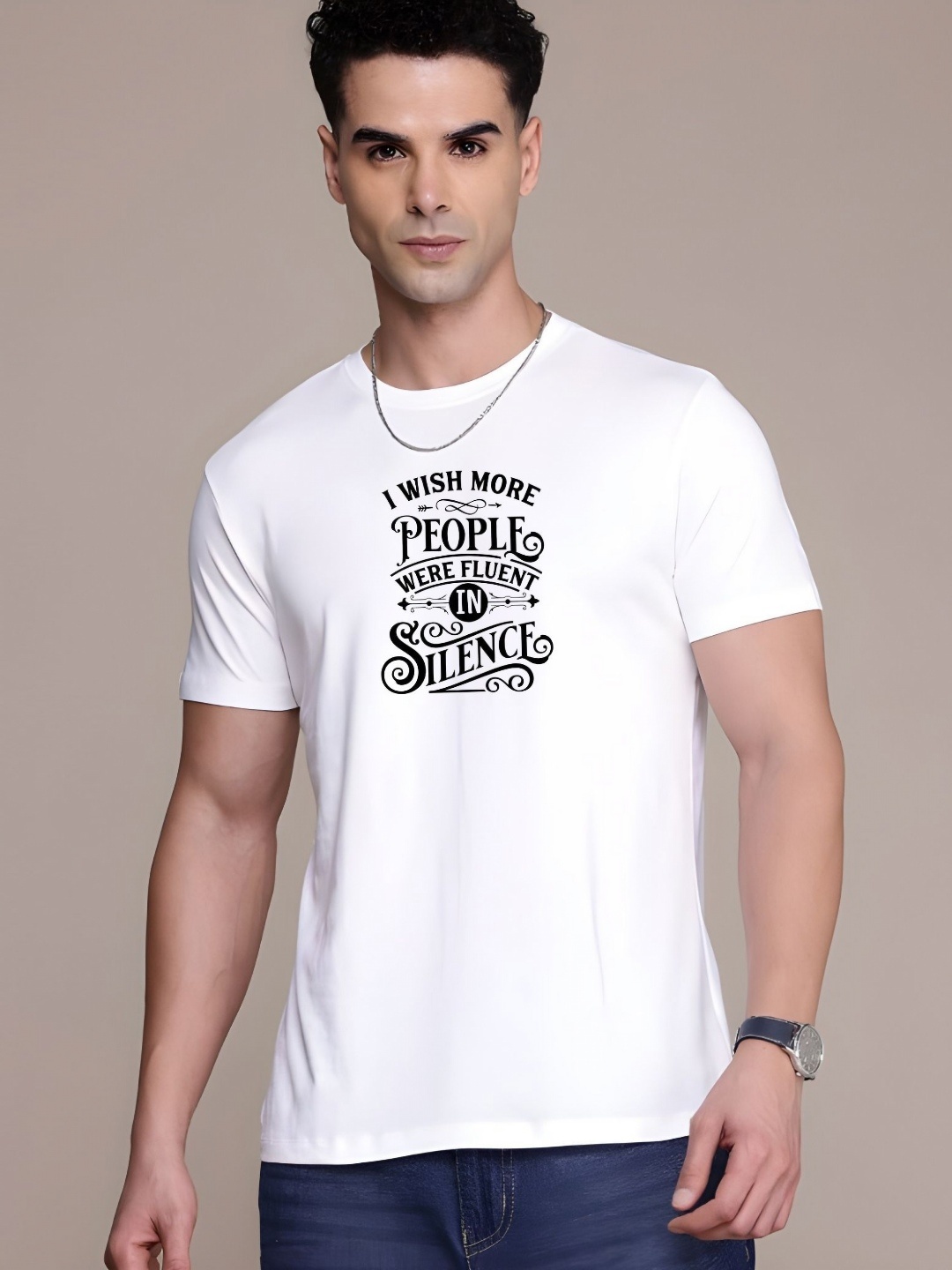 

SZN Men Typography Printed Round Neck Cotton T-shirt, White