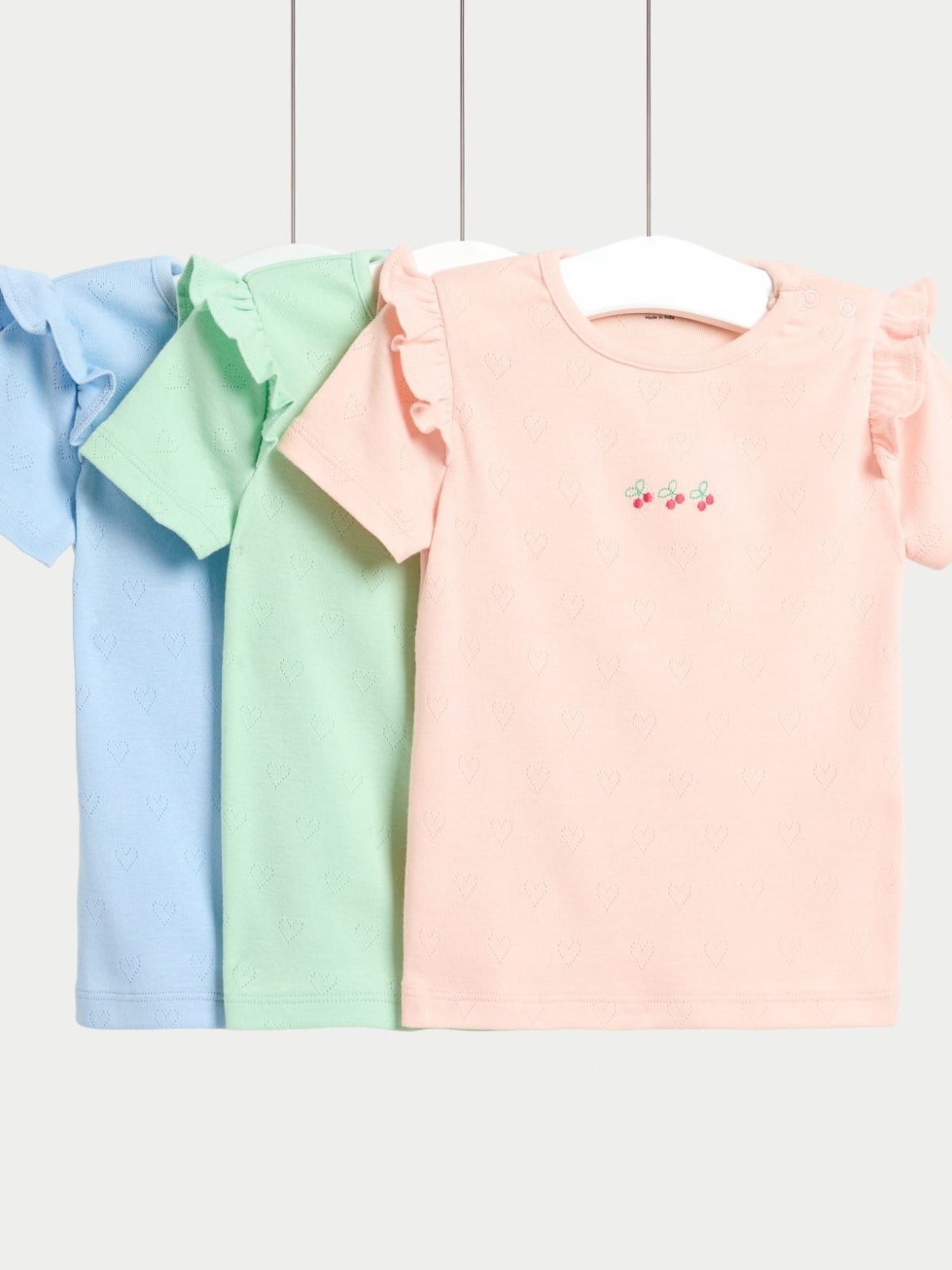 

Marks & Spencer Girls Pack Of 3 Solid Pure Cotton Pointelle T-shirts, Coral