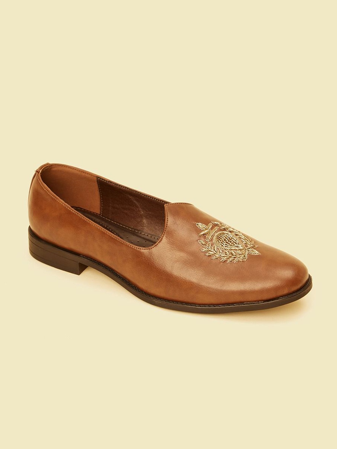 

Manyavar Men Self Design Loafer Style Mojaris, Brown