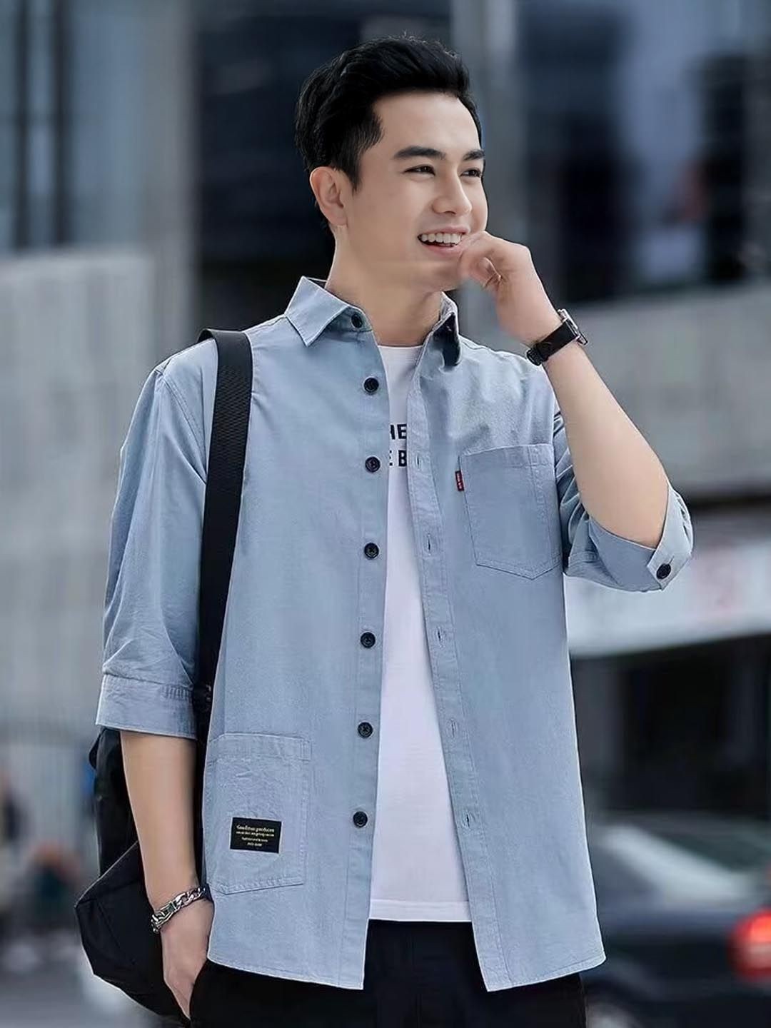

StyleCast Men Spread Collar Solid Casual Shirt, Blue