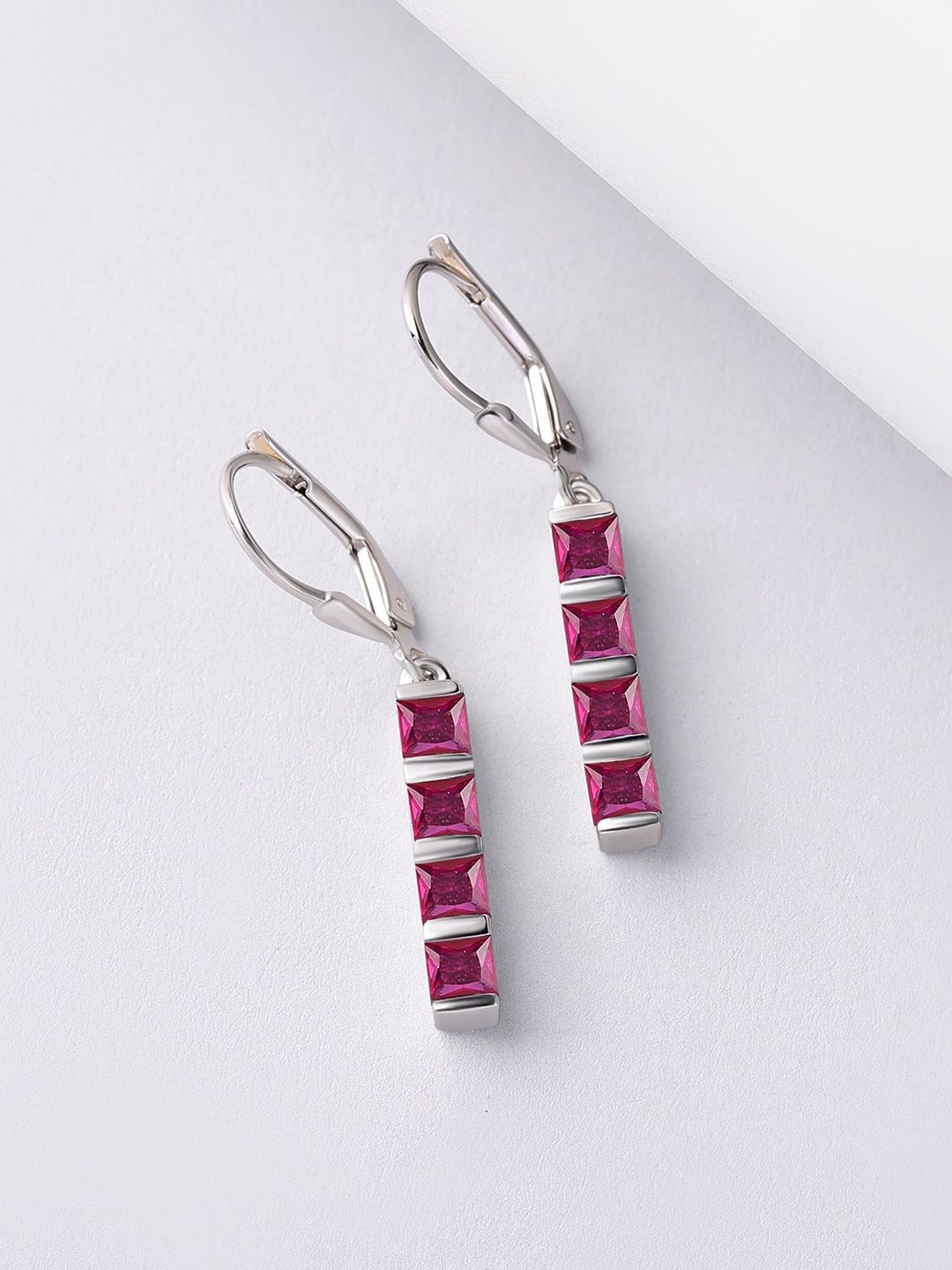 

Ornate Jewels 925 Sterling Silver Rhodium-Plated American Diamond Classic Drop Earrings, Red