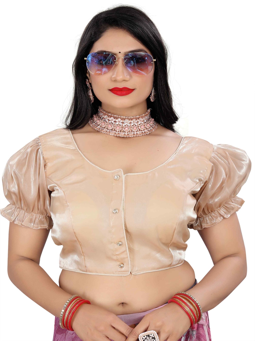 

HERE&NOW Round Neck Saree Blouse, Beige