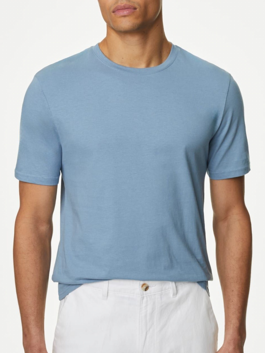

Marks & Spencer Men Solid Round Neck Cotton Slim Fit T-shirt, Blue