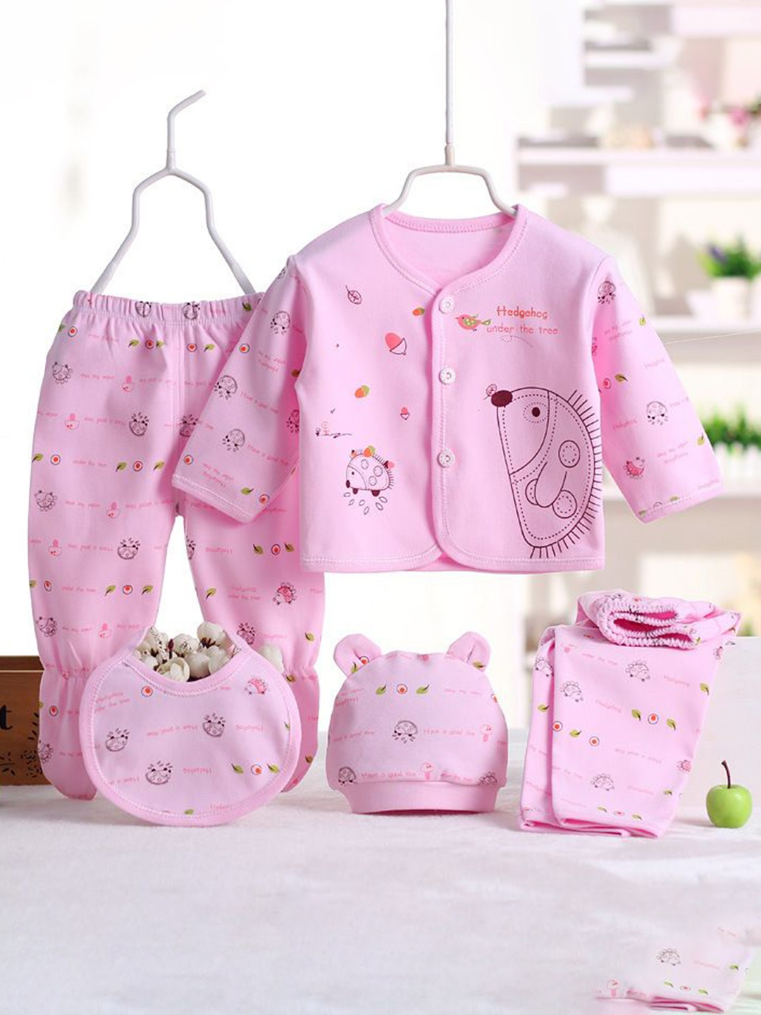 

Fancy Walas Kids 5-Piece Pure Cotton Baby Apparel Gift Set, Pink
