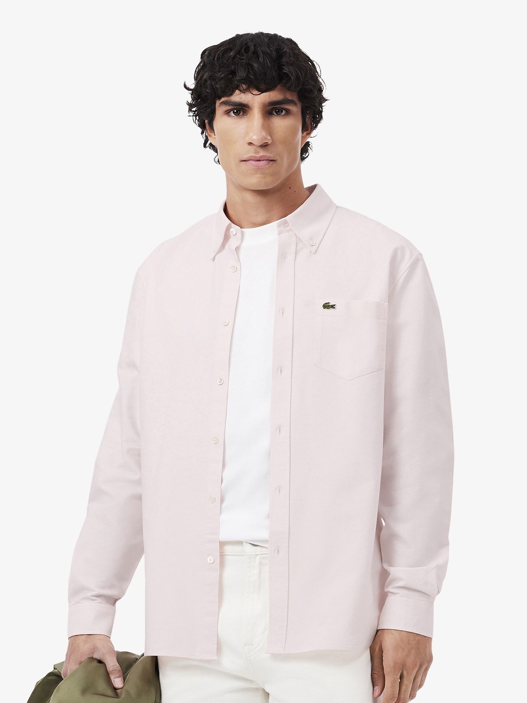 

Lacoste Men Regular Fit Spread Collar Solid Cotton Casual Shirt, Pink