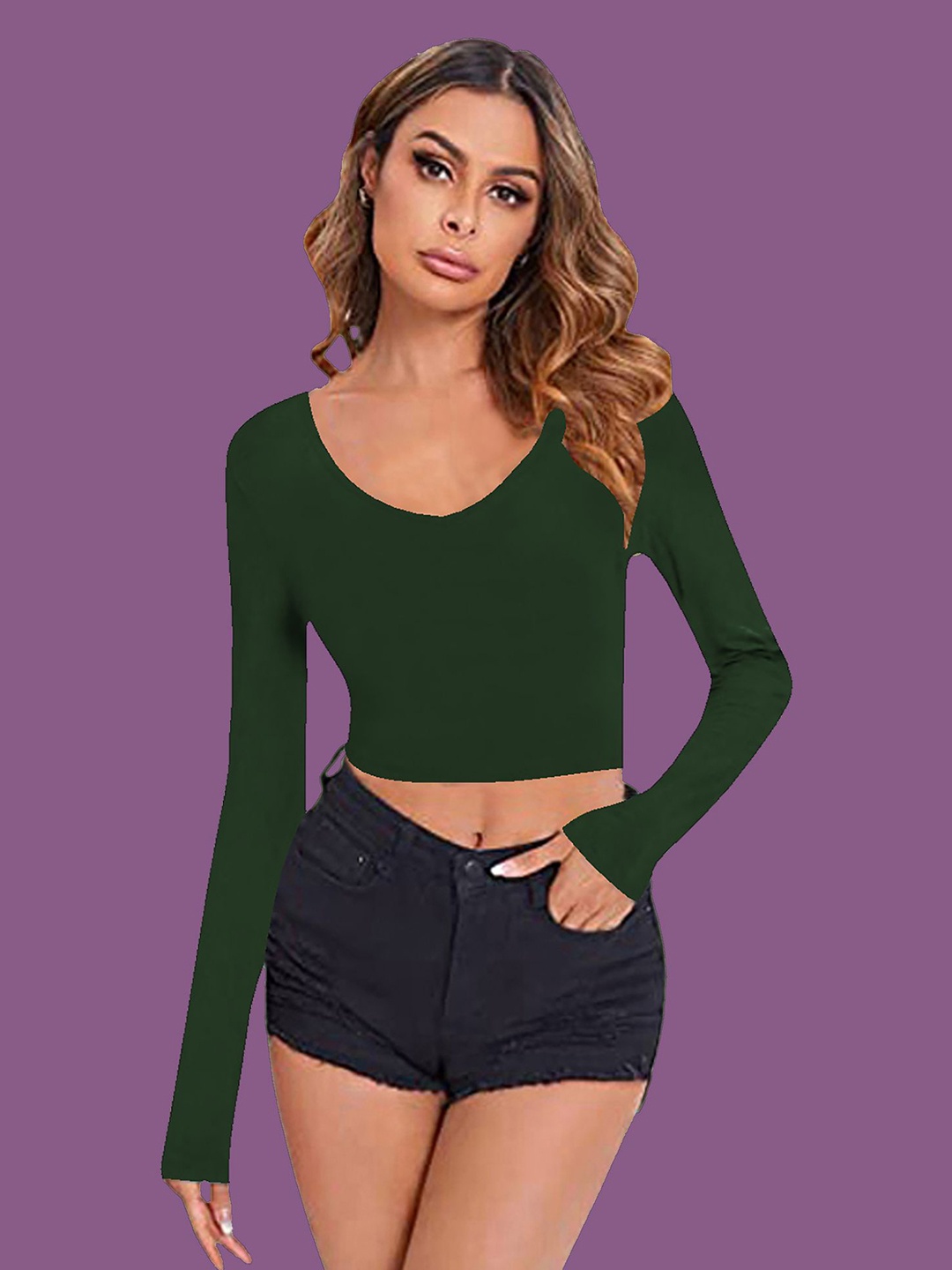 

Dream Beauty Fashion Women Scoop Neck Crop Top, Green