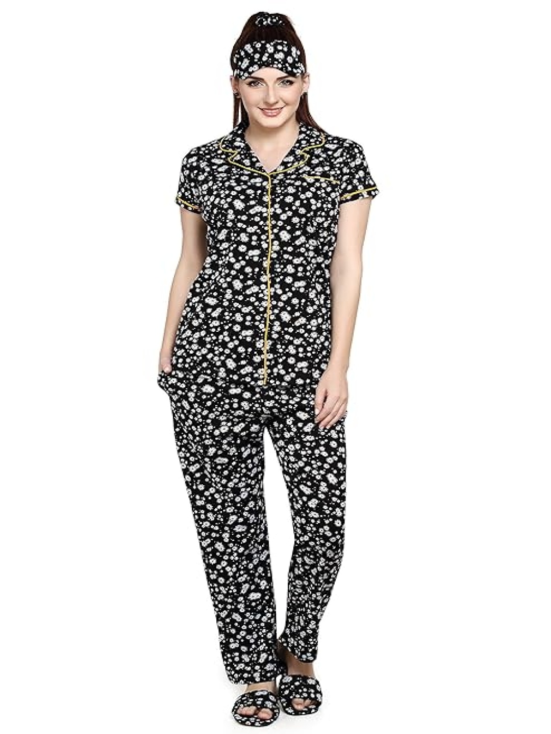 

evolove Women Printed Night suit, Black