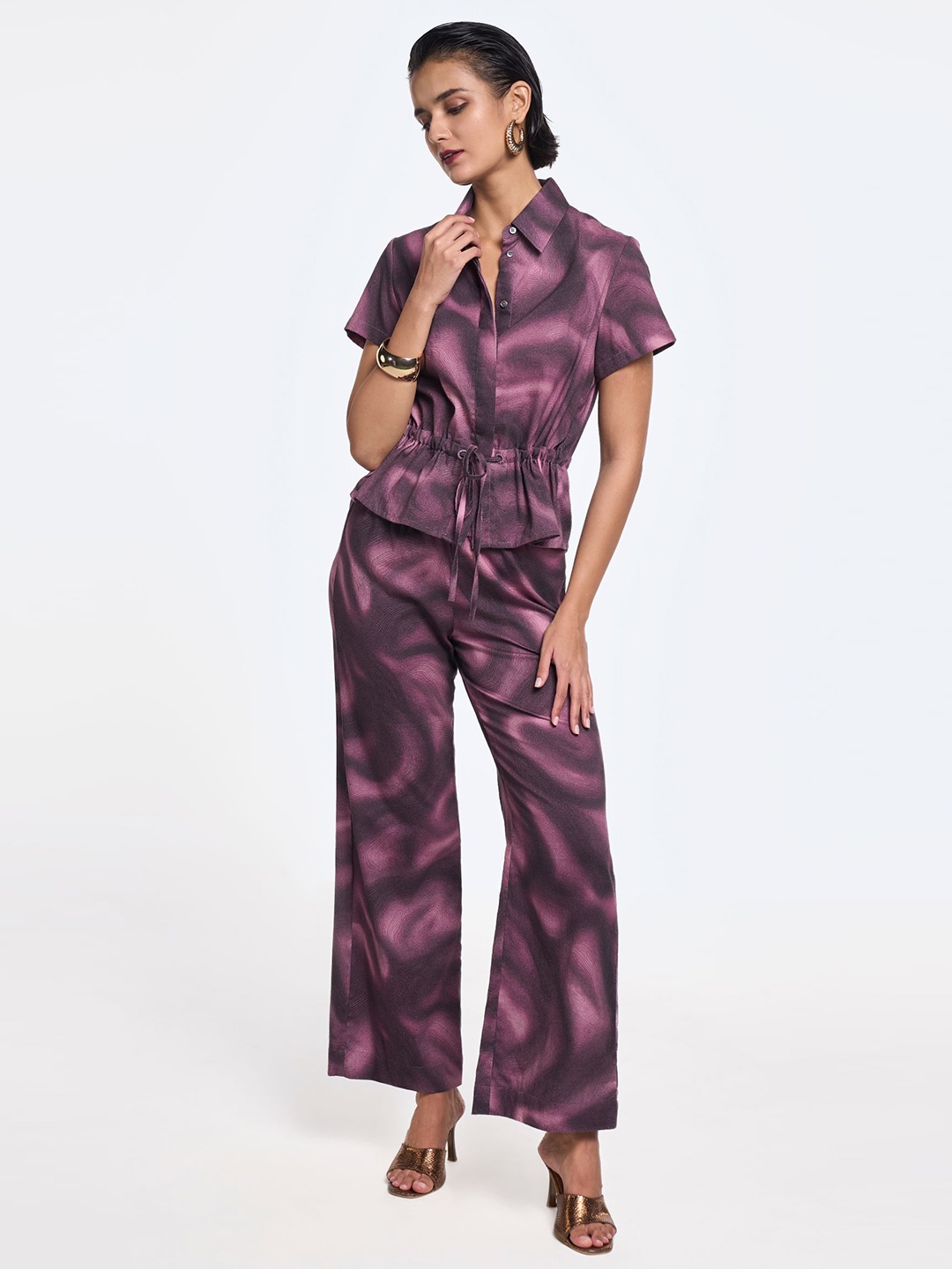 

Terra Luna Women Smart Fit Spread Collar Abstract Printed Cotton Casual Shirt, Grey