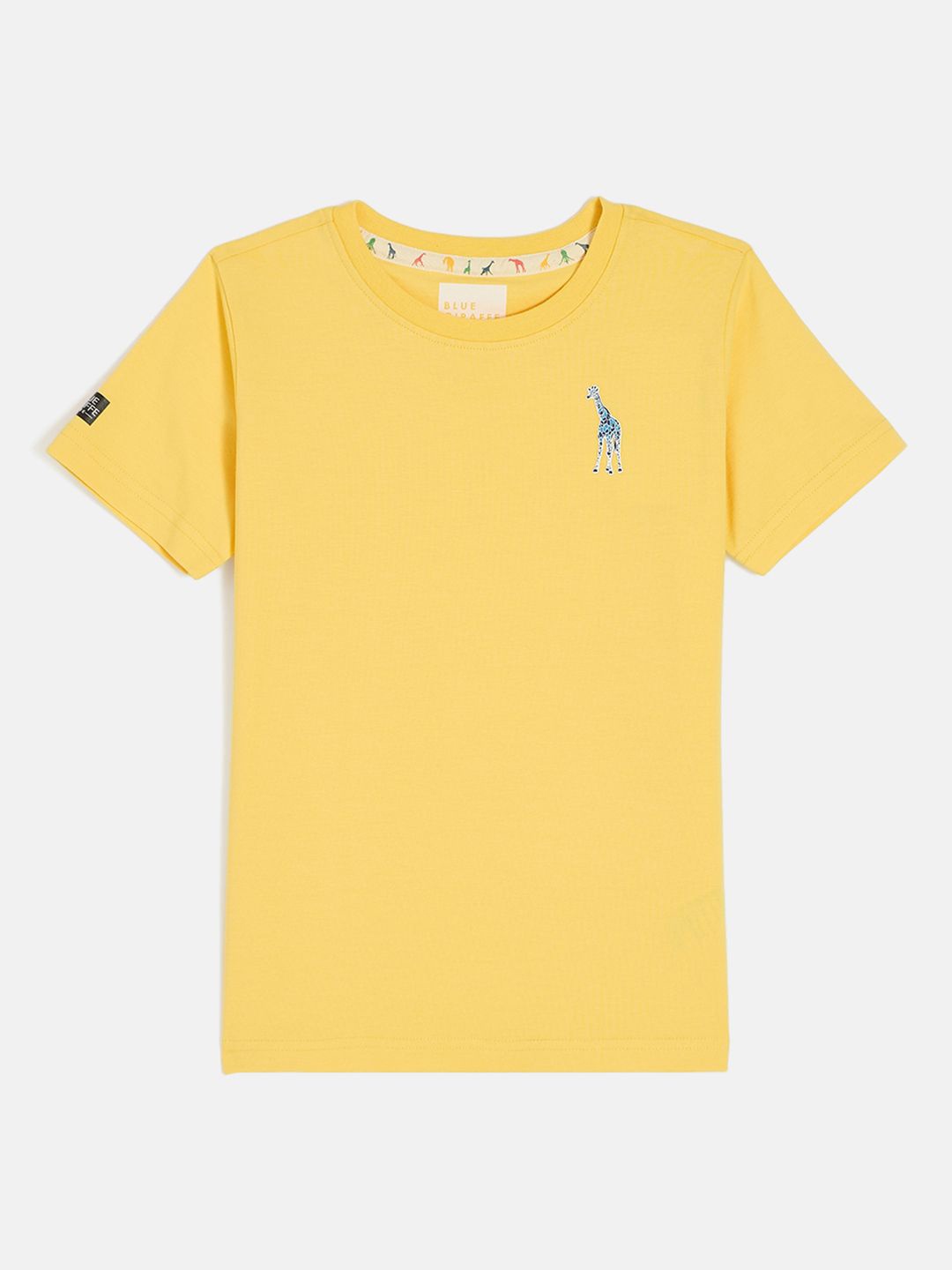 

Blue Giraffe Boys Solid Round Neck Cotton T-shirt, Yellow