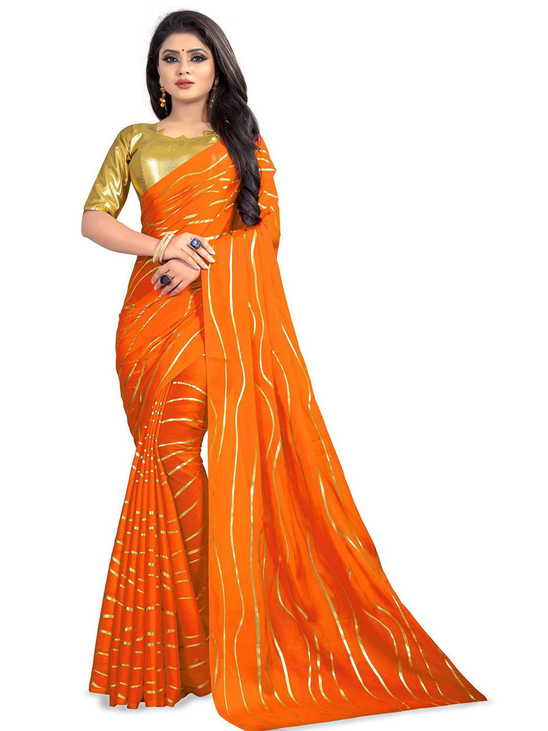 

MOKSHA DESIGNS Leheriya Printed Saree, Orange