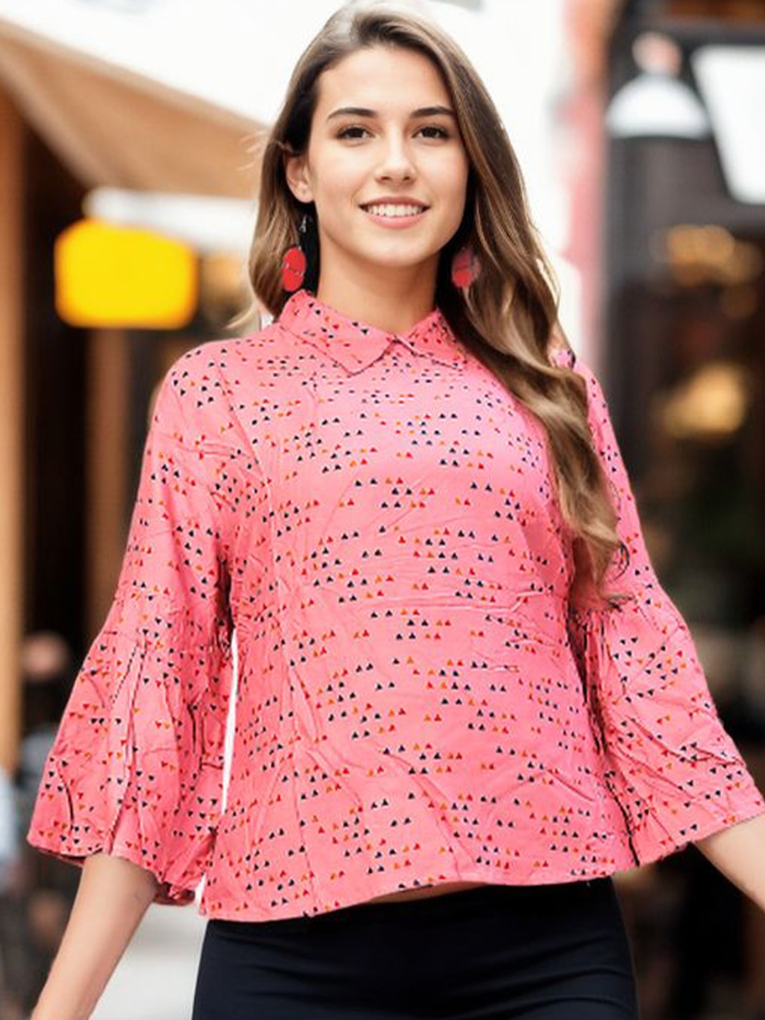 

Bucciato Private Limited Women Geometric Printed Cotton Top, Pink