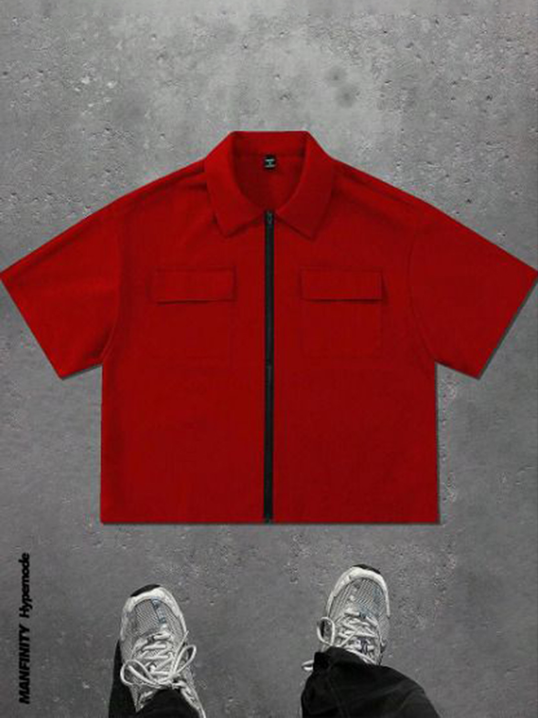 

AVEJO Men Polo Collar Pockets T-shirt, Red