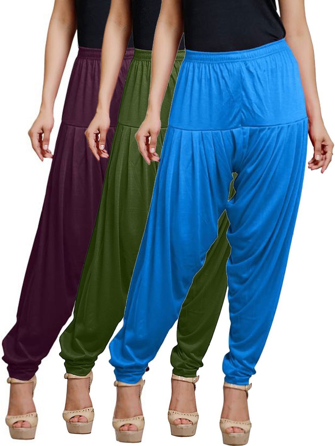 

AFRA GARMENTS Women Pack Of 3 Mid-Rise Patiala, Blue