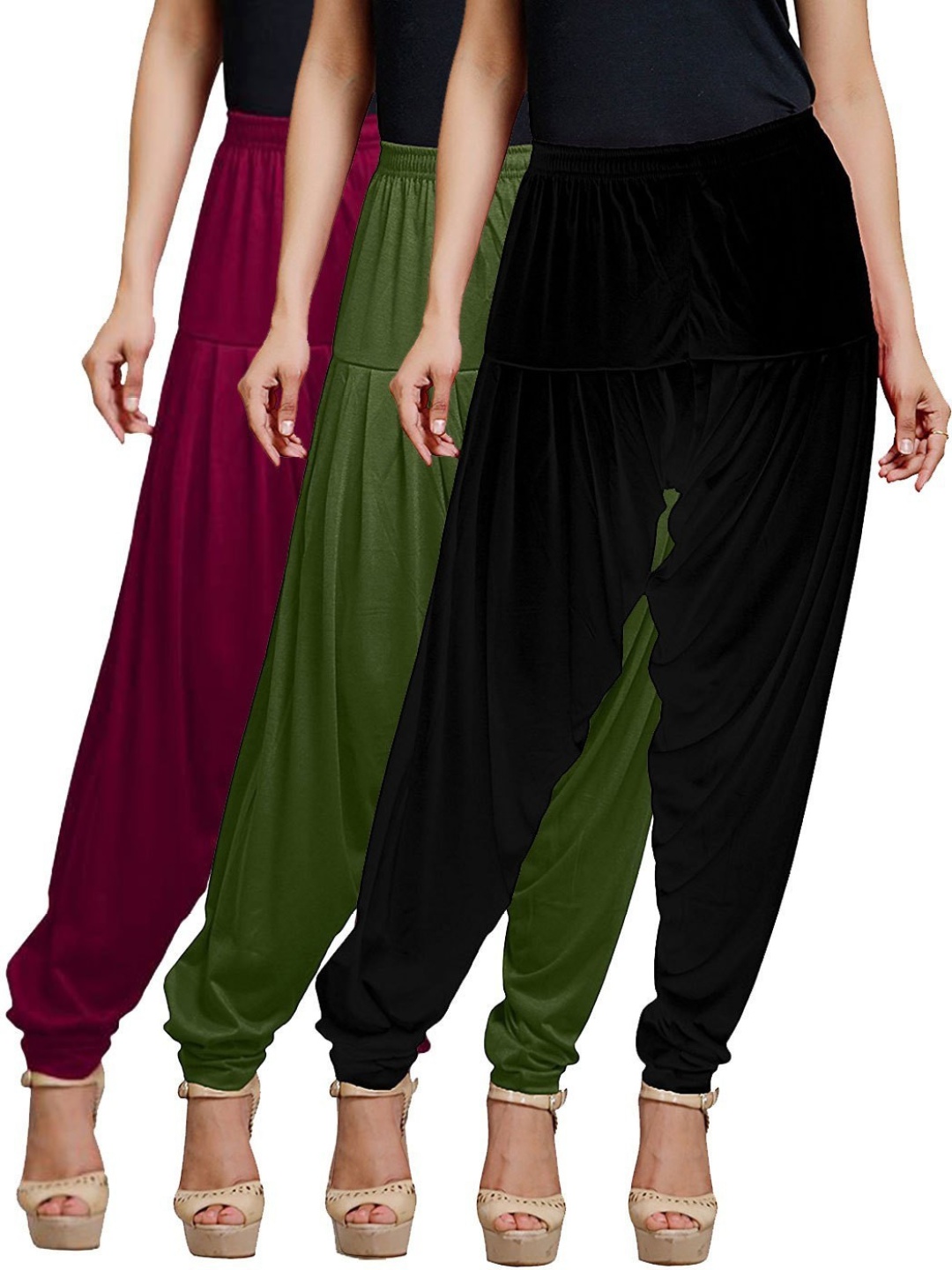 

AFRA GARMENTS Pack Of 3 Mid-Rise Patiala, Green