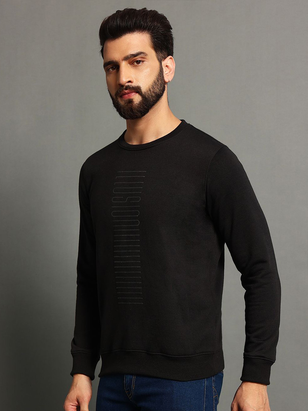 

OGEN Men Printed Pullover Sweatshirt, Black