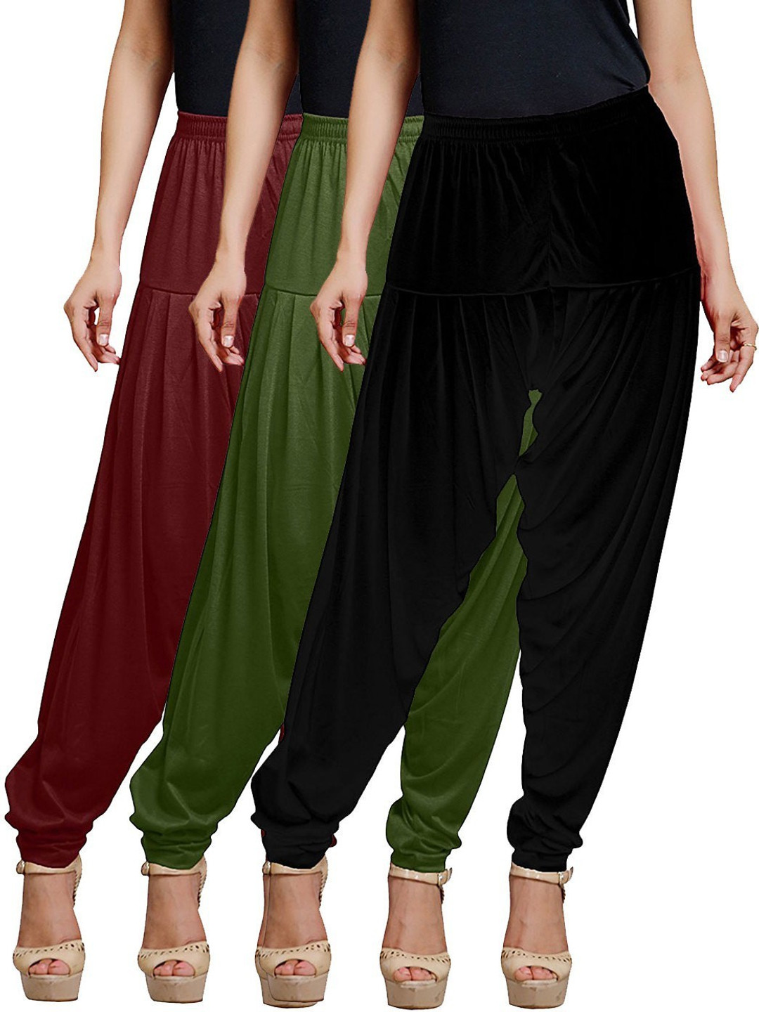 

AFRA GARMENTS Women Pack Of 3 Solid Mid-Rise Patiala, Green