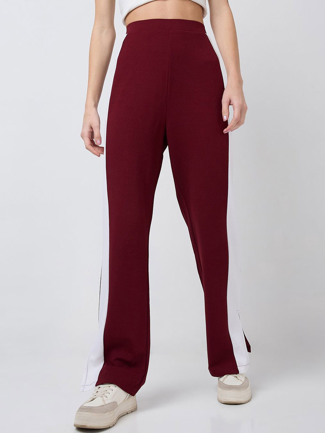 

SZN Women Smart Relaxed Fit High-Rise Side Stripes Trouser, Maroon