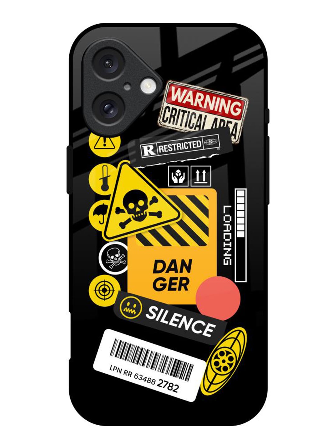 

QRIOH Danger Signs Printed iPhone 16 Back Case, Black