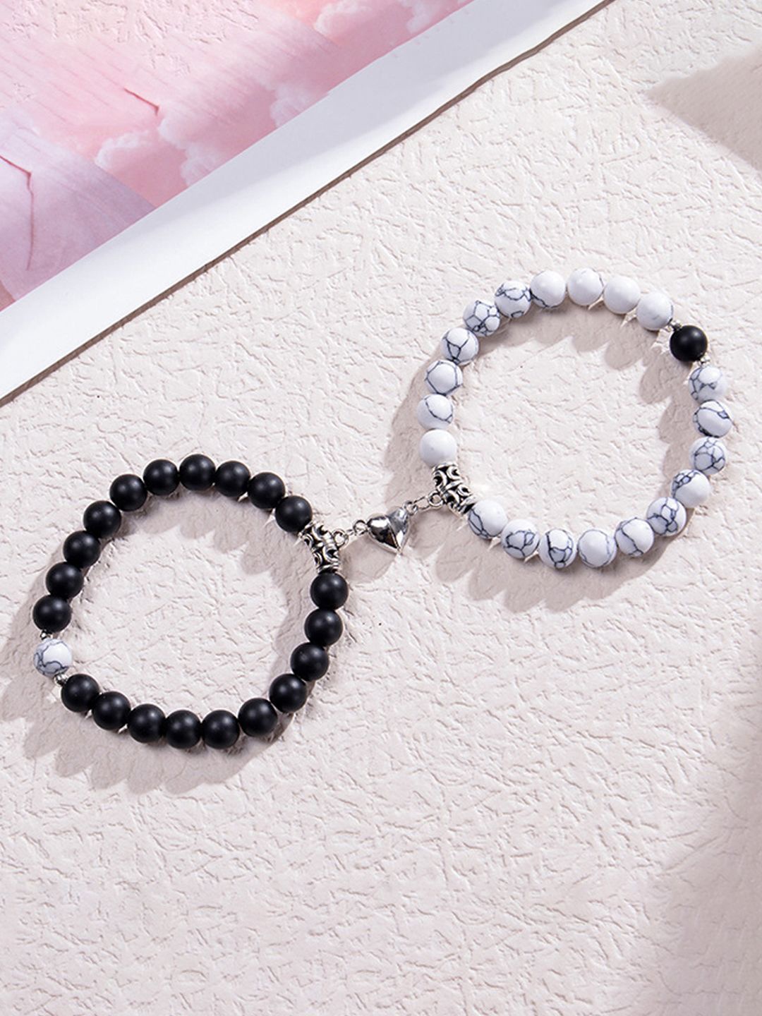 

Jewels Galaxy Mens Set Of 2 Silver-Plated Artificial Beaded Elasticated Bracelet, White