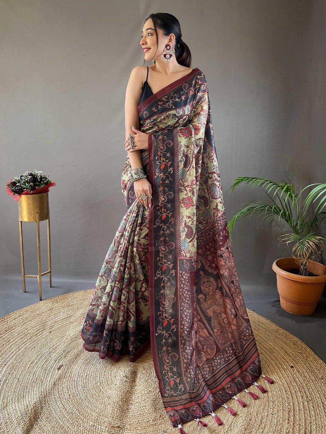 

DIVASTRI Kalamkari Saree, Green