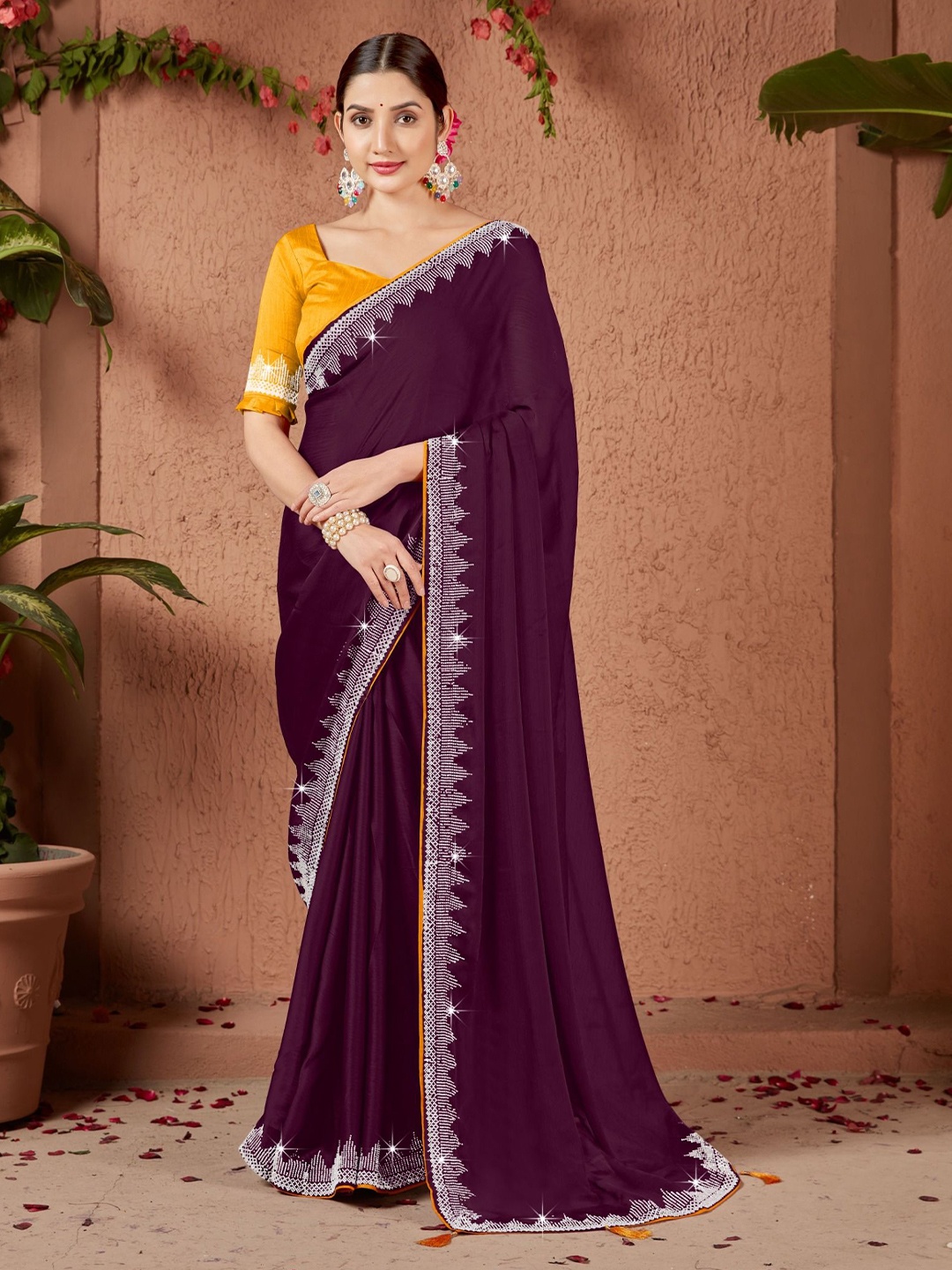 

PAYAL CREATION Sequinned Maheshwari Saree, Purple