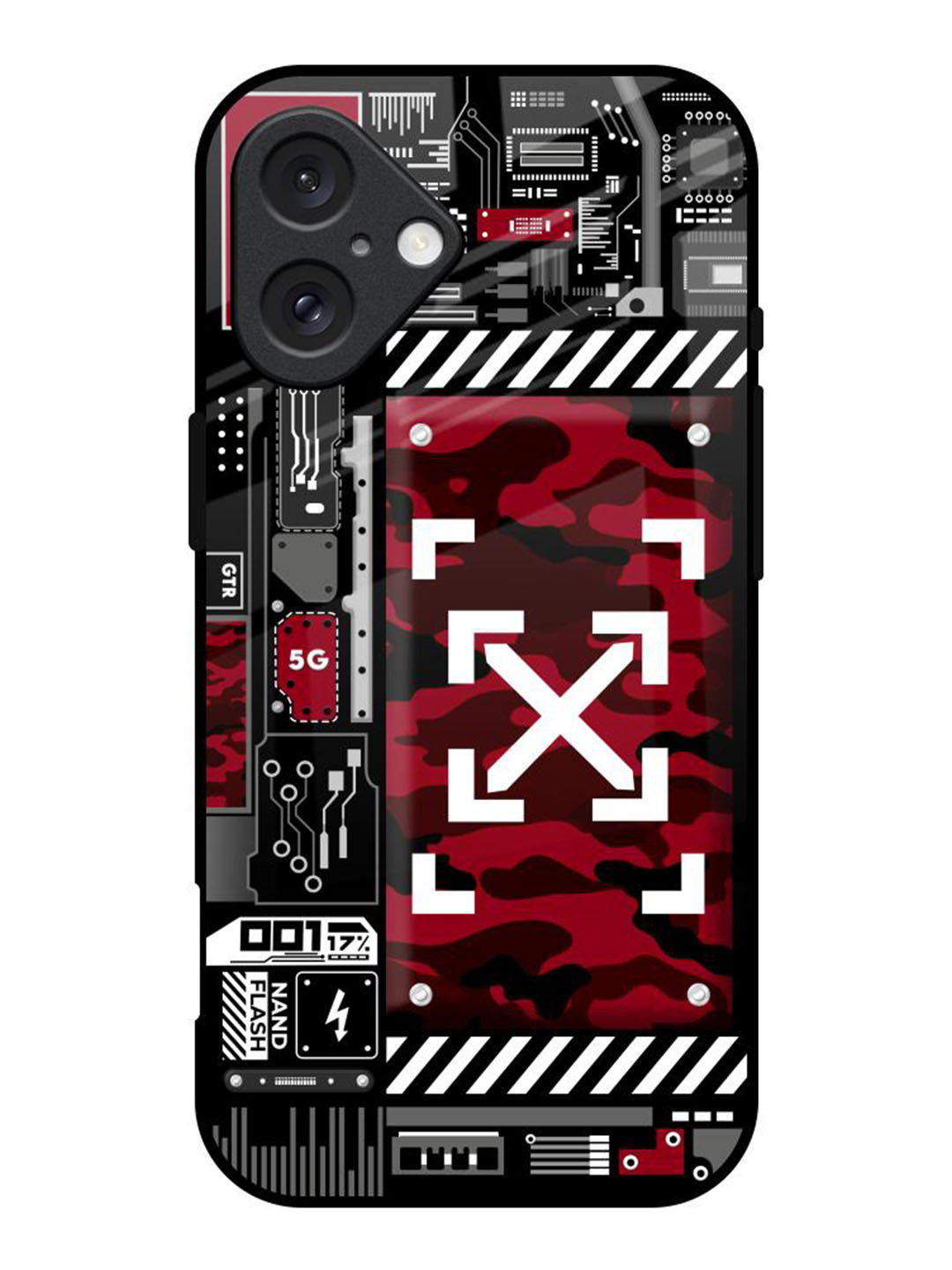 

QRIOH iPhone 16 Technology Art Glass Back Case, Red