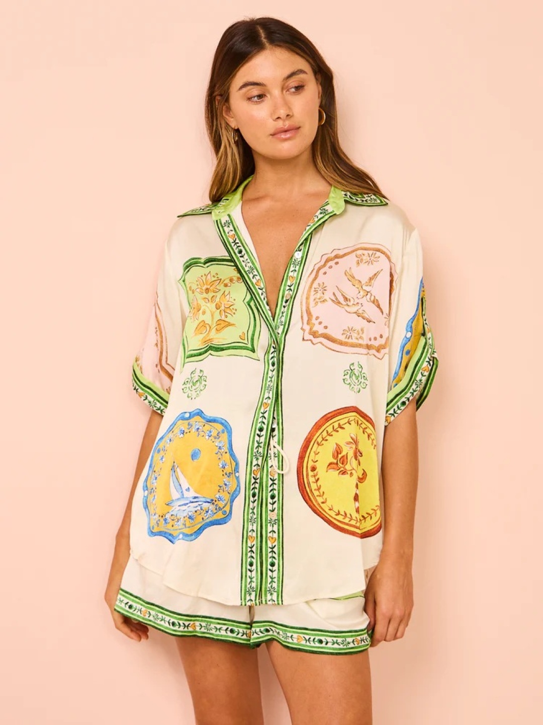 

MIAKEE Printed Shirt With Shorts Co-Ords, Nude