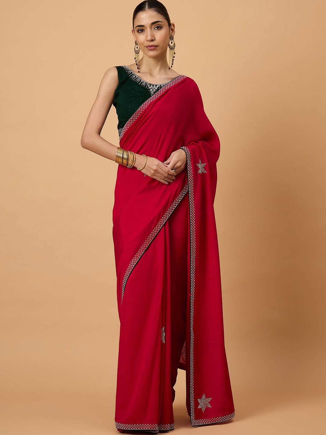

all about you Embellished Beads and Stones Saree, Red