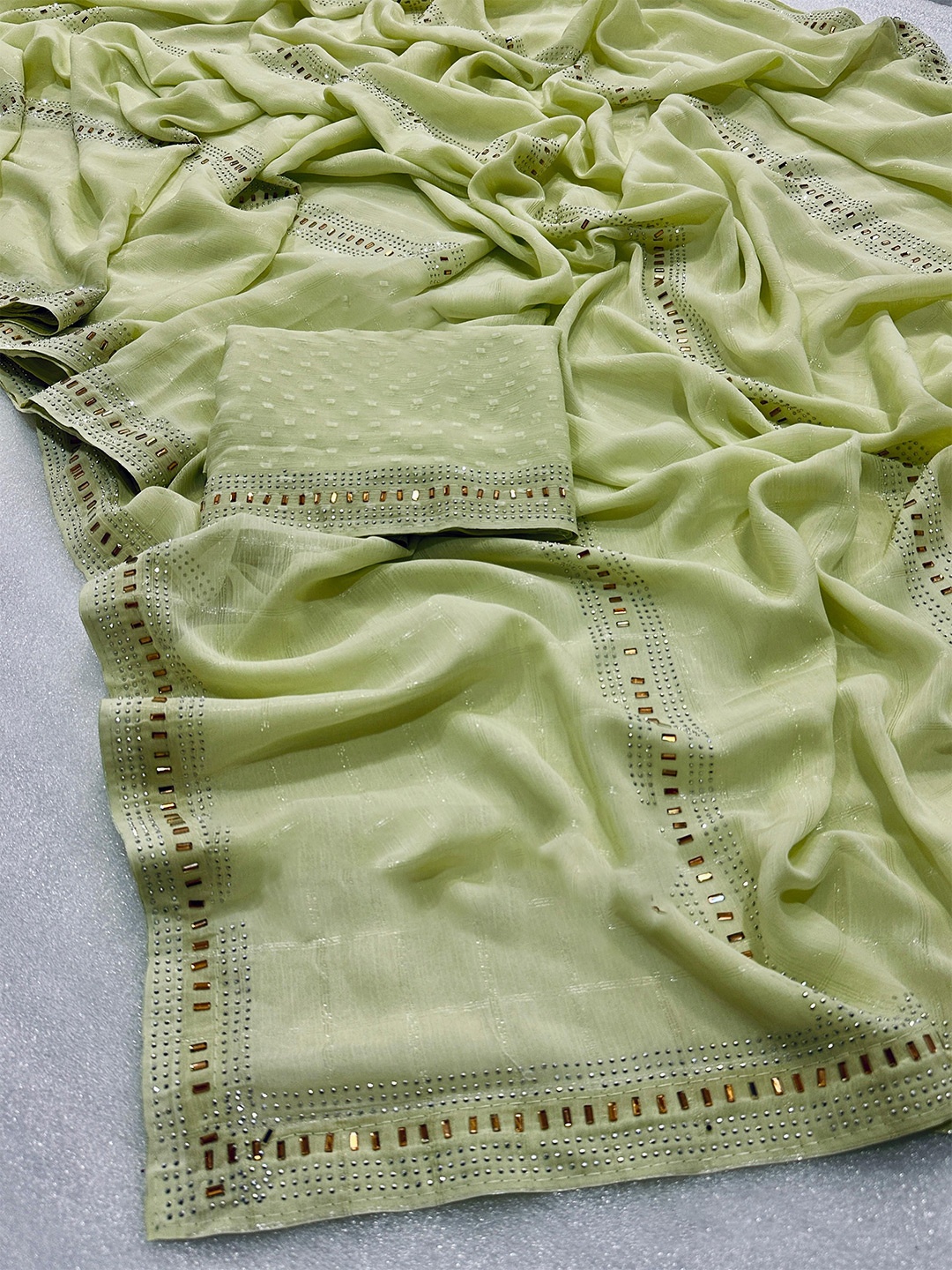 

PAYAL CREATION Embellished Pure Georgette Maheshwari Saree, Green