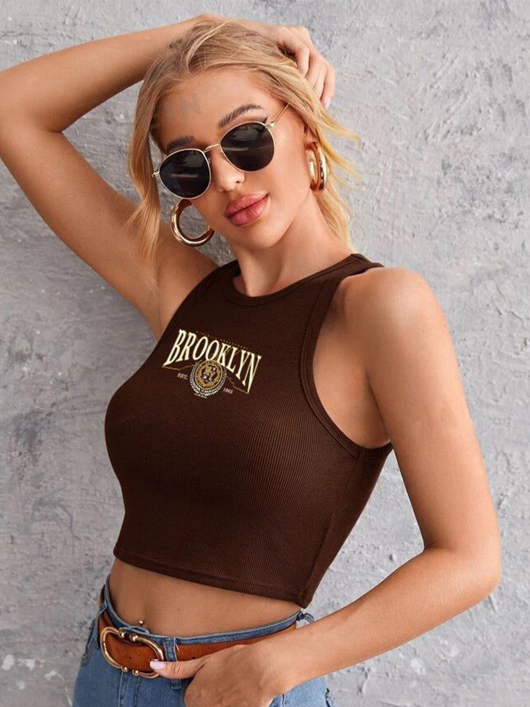 

TABADTOD Crop Top, Brown