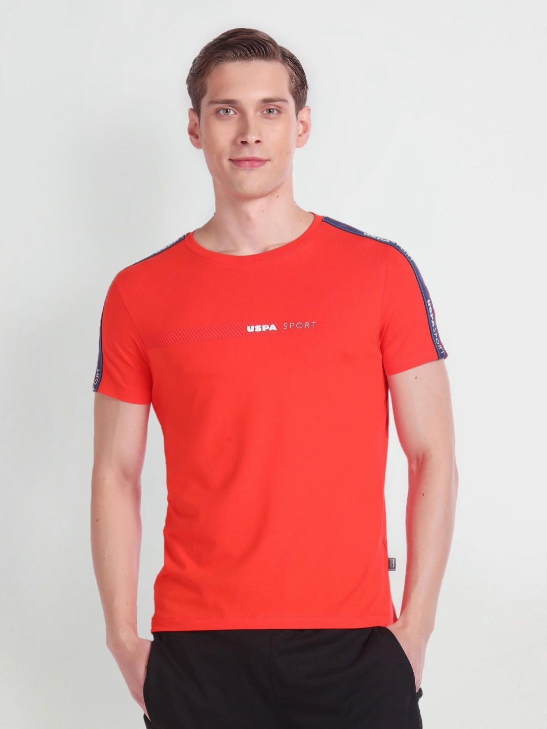 

U.S. Polo Assn. Men Typography Printed Round Neck Cotton T-shirt, Orange
